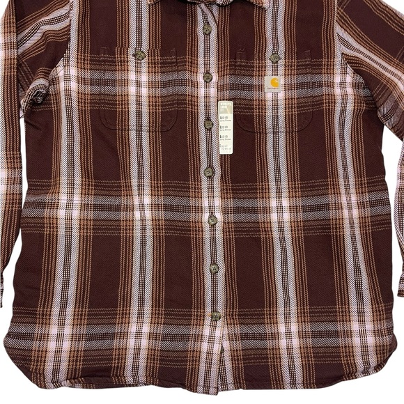Carhartt Women’s Flannel Cotton Twill Shacket Relaxed Fit Button Up Long Sleeve - Picture 6 of 16